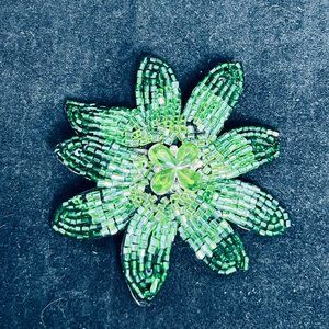 Kenneth Cole Green Ombre Seed Bead Flower Brooch With Leather Back